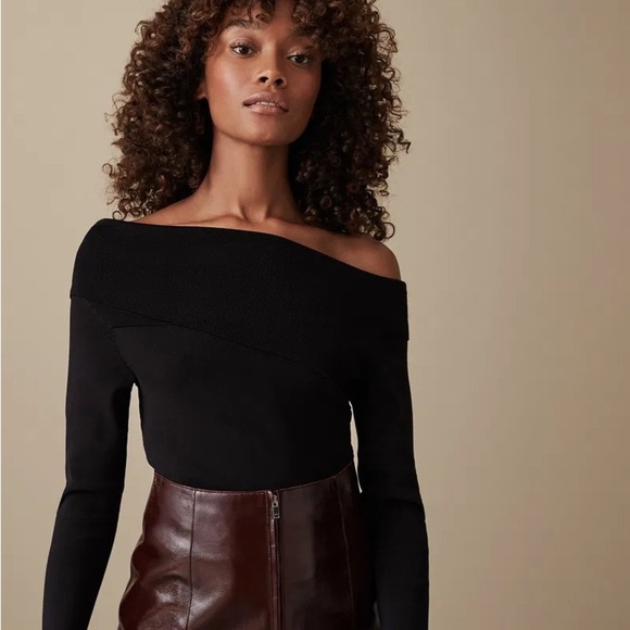 Reiss black Verona off-the-shoulder long sleeve knit top - Medium - Picture 1 of 5